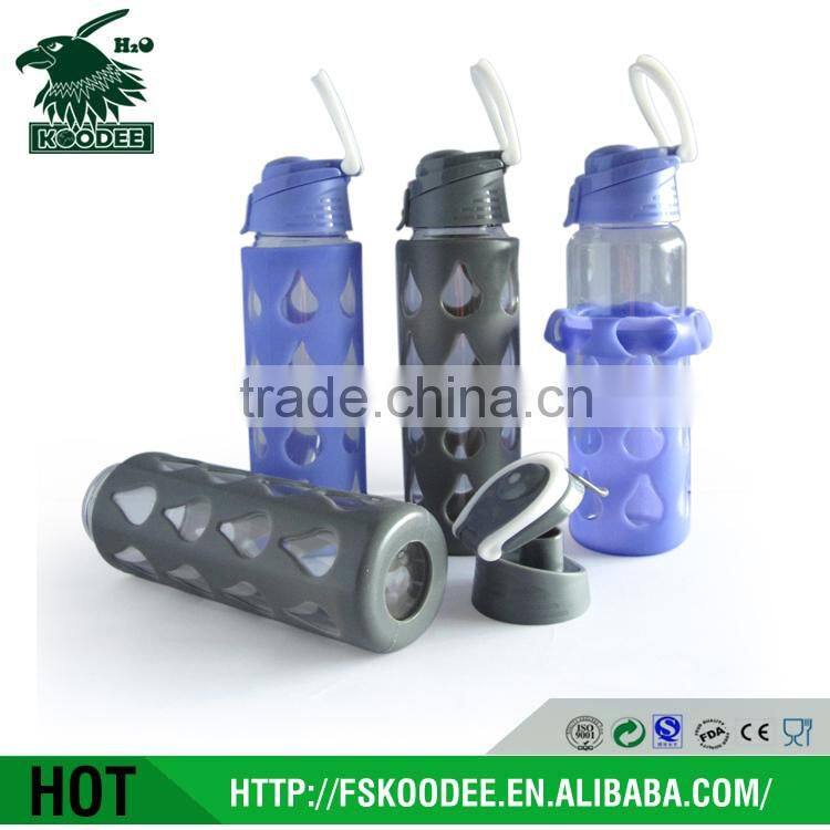 New Borosilicate BPA Free Heat-Resistant Sports Glass Water Bottle with silicone sleeve