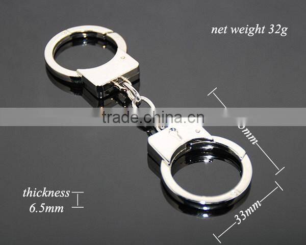 Mini Handcuff Shaped Promotional Zinc Alloy Silver Metal Handcuffs Key Chain