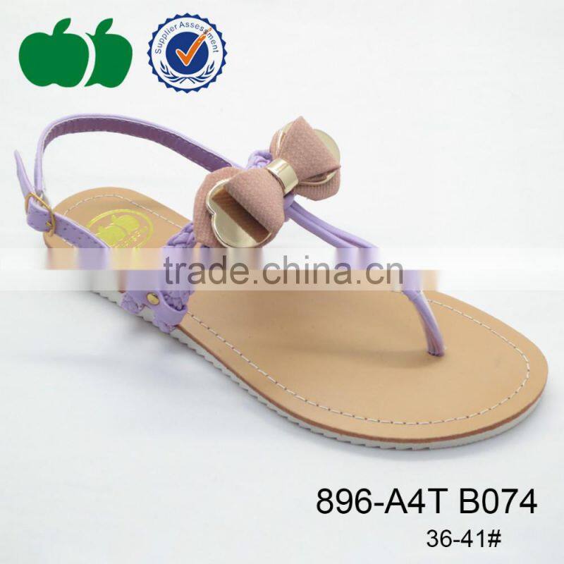 Fashion flat summer nice design ladies sandals with bowknot