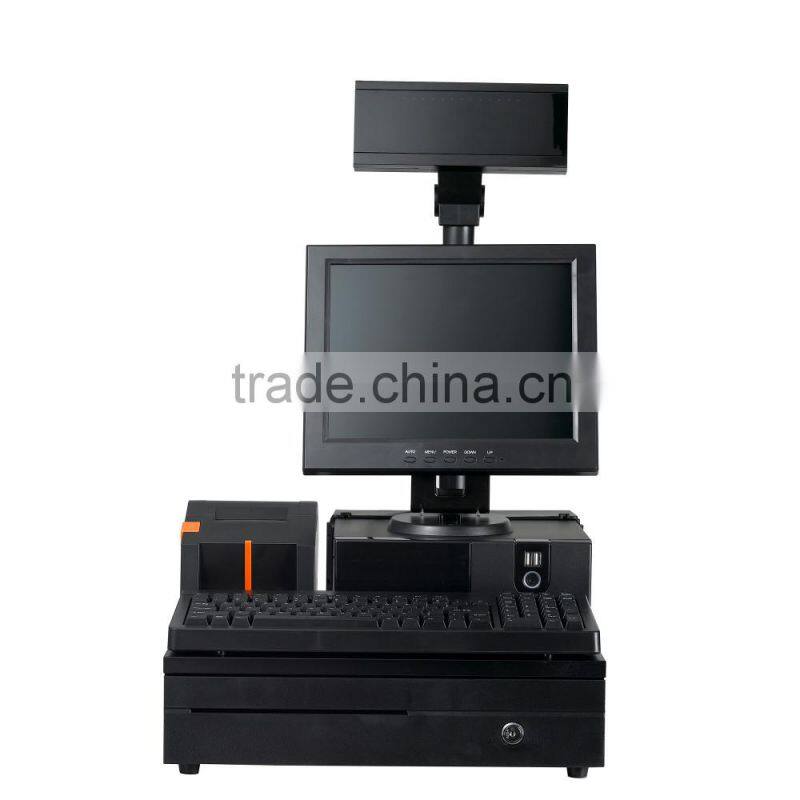 12.1 inch LED screen cash register for supermarket with 58mm thermal printer, cash box and keboard