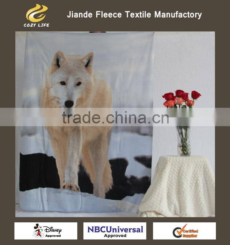 "Wolf" Animal Design Polar Fleece Blanket 100 polyester blanket baby kids children pet travel throw best price factory China