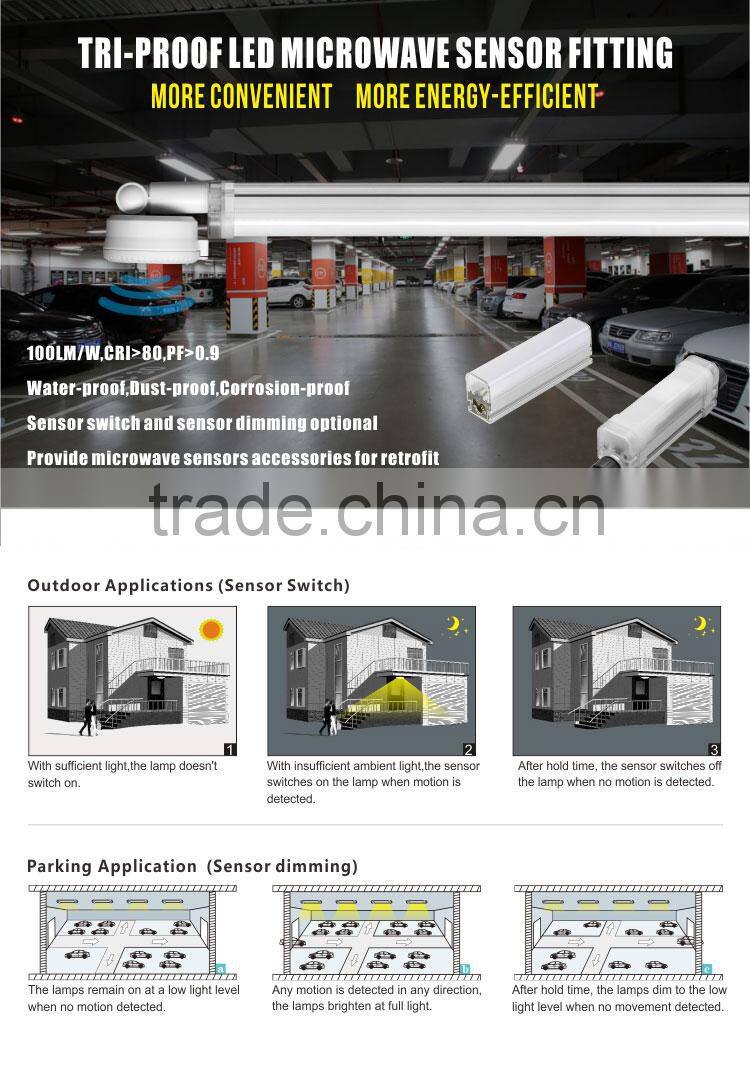 outdoor qualified ip65 t8 led tube with microwave sensor
