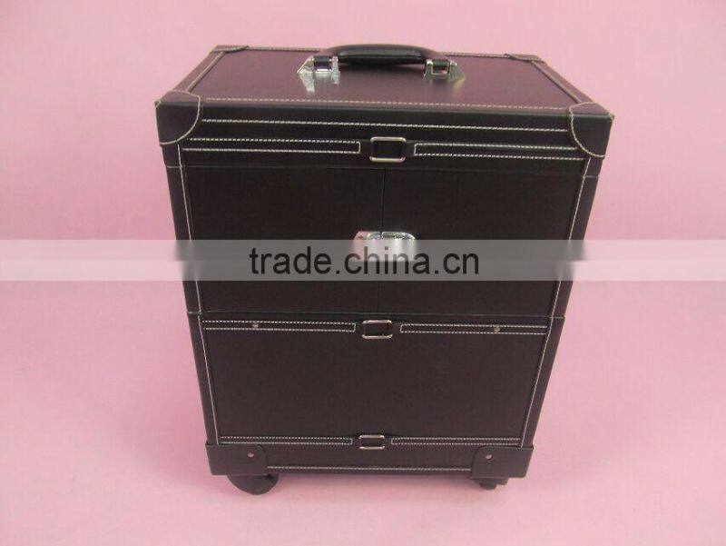trolley rooling make up beauty kit vanity leather jewelry box