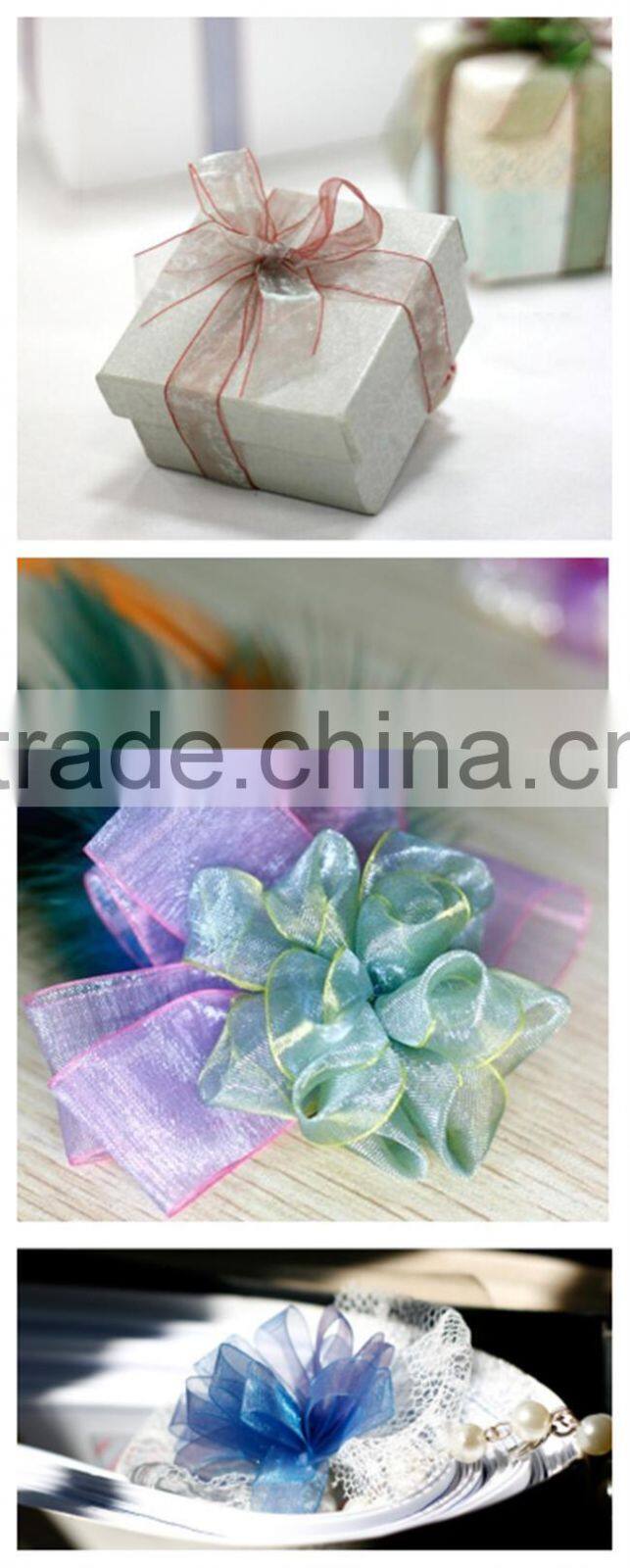 China Manufacturer supply colorful satin edges organza ribbon with gold wire