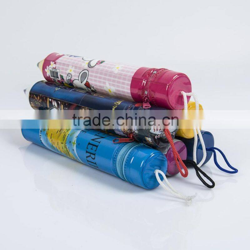 Full Color Printed Promotional Plastic Soft PVC Pencil Shape Pencil Bag Case (with zipper and handle)
