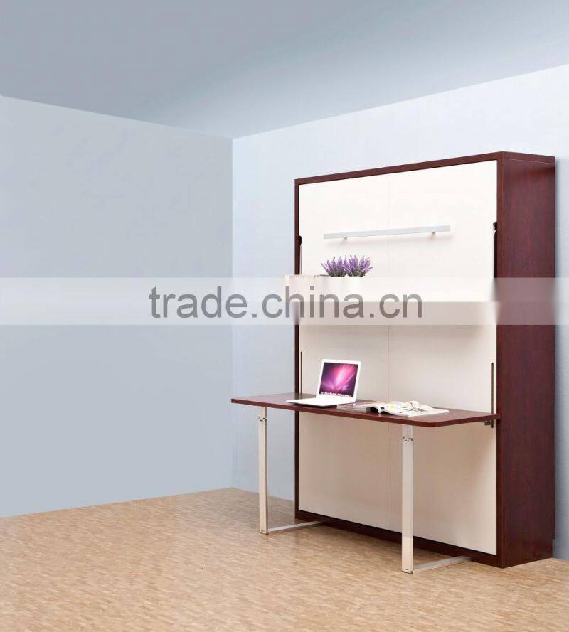 Space saving wooden murphy bed verticle hidden wall bed double murphy folding bed with bookcase and desk