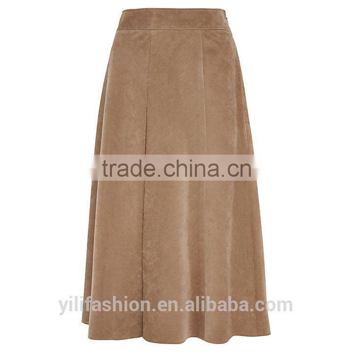 2016 stylishly sophisticated look flared design elegant staple camel pleated cord skirts