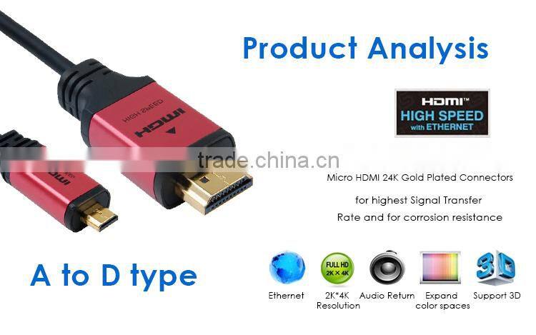 3D micro hdmi cable with Aluminum for PC Set-top boxes HDTV