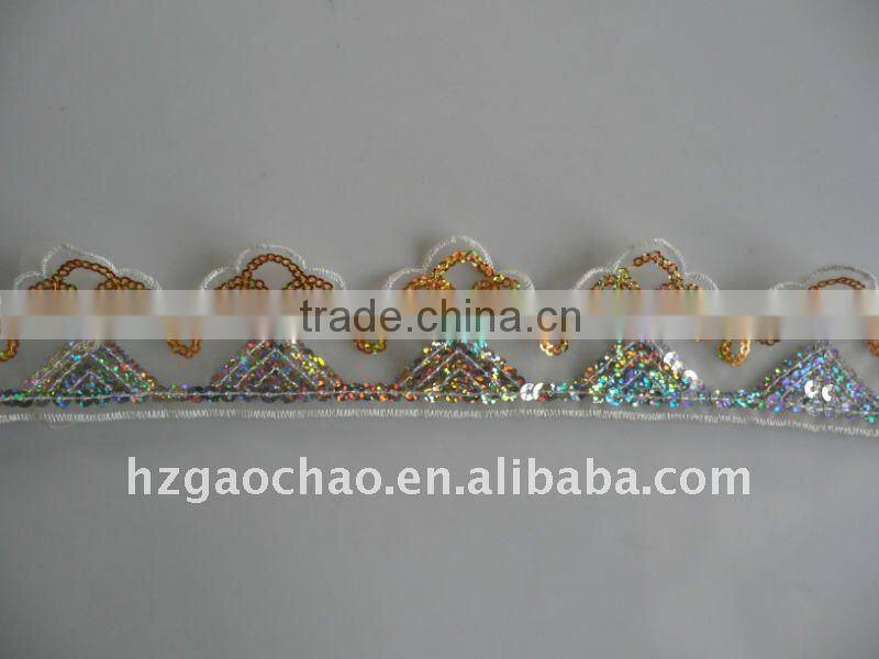 Fancy gold sequin organza embroidery lace