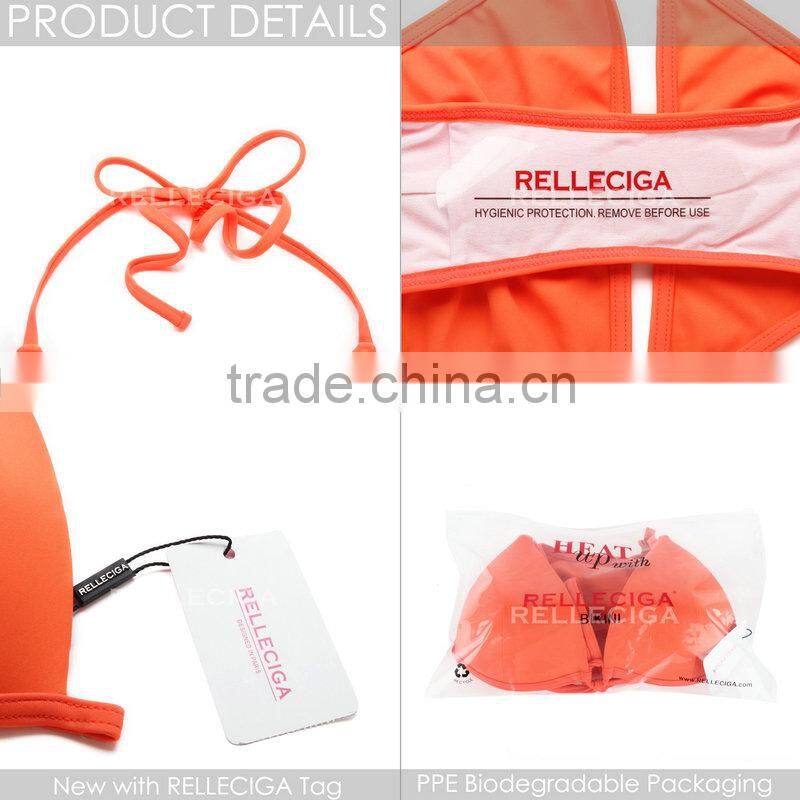 RELLECIGA 2014Rellicious Collection -Orange Push-up Triangle Top Swimwear with Adjustable Halter Strap & Brazilian Cut Scrunch B