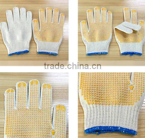 7 guuage white cotton yellow points PVC Dotted Cotton Glove