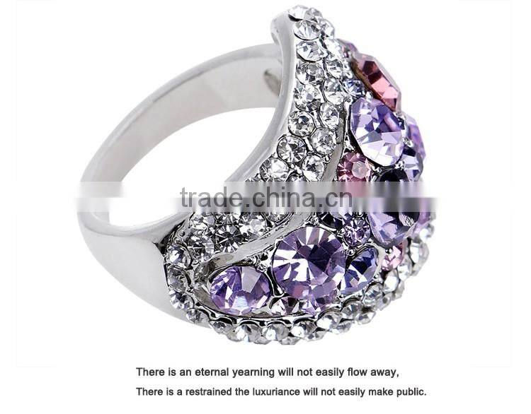 Twinkling 18k White Gold GP Purple Austrian Crystal Eyes Rings For Women