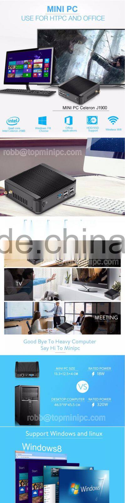 Wholesale Mini PC Dual NIC Quad Core Celeron J1900 Mini PC 2 LAN port with WiFi&Bluetoth 3.0 USB 3.0