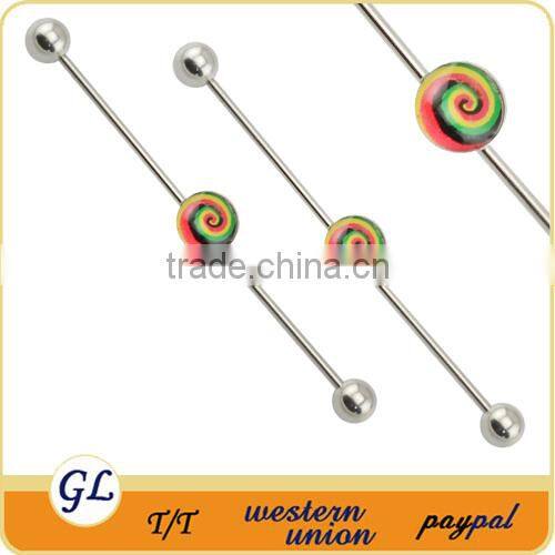 BA01073 lollipop logo fashion industrial barbell earrings , cool industrial body piercing