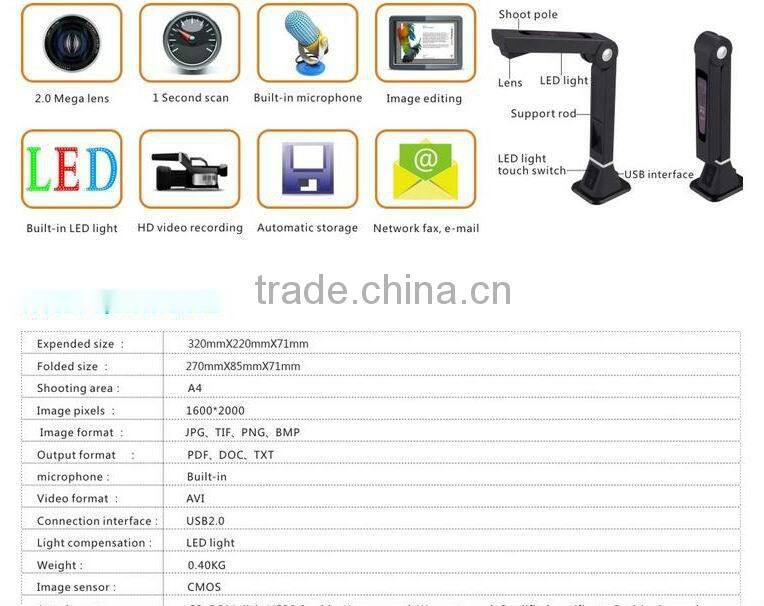 Document Camera scanner High Definition Portable Interactive CMOS Sensor presenter With FCC CE RoHS