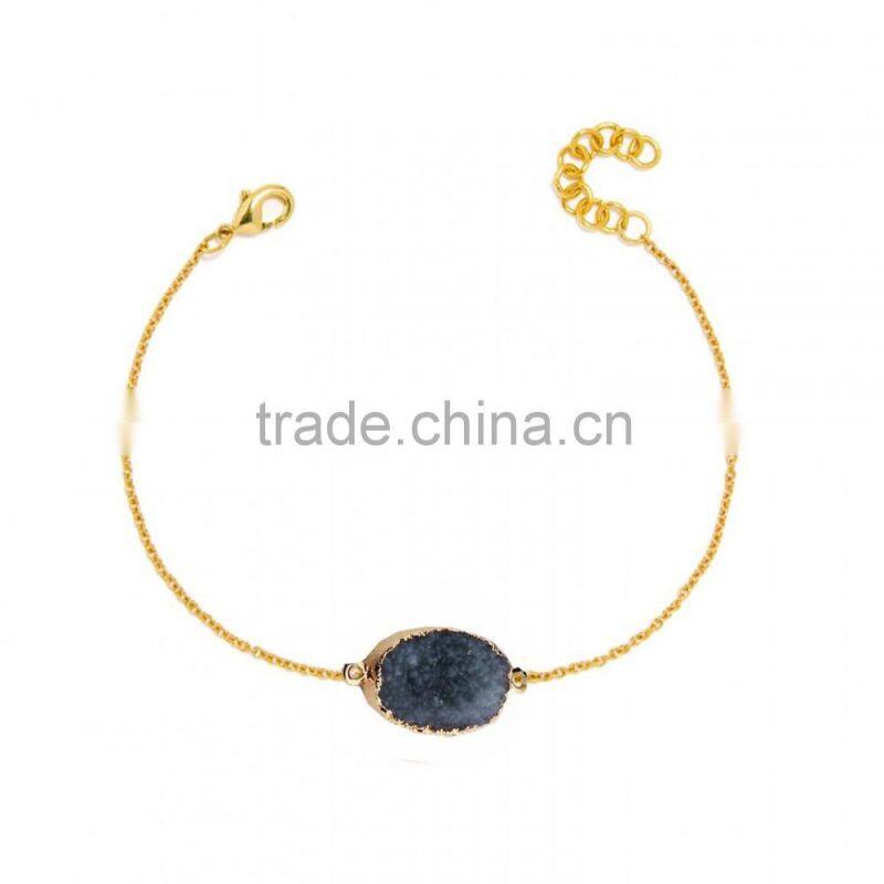 2016 Hot selling fashion rough natural stone bracelet green druzy beads bracelet