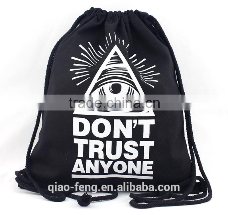 black cotton drawstring bag/fashion korean school bags