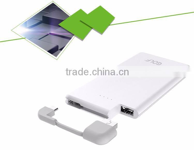 2016 Ultra-slim 6mm credit card size super Slim Credit Card Business card built-in cable portable Power Bank 4000mAh