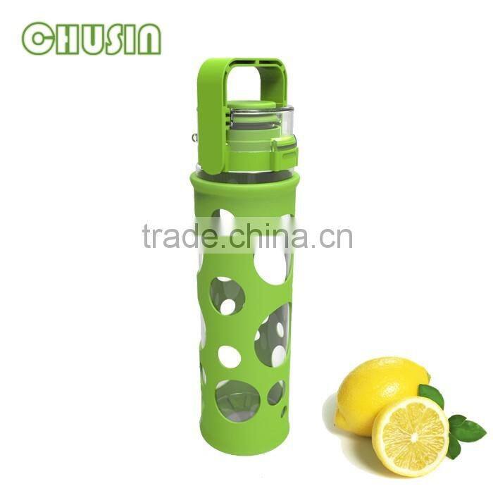 2016 new glass water bottle/galss tumbler/drink bottle silicone rubber