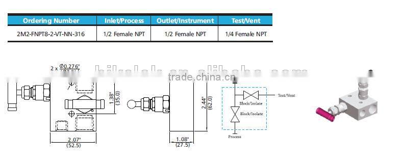 stainless steel instrument manifolds water/gas/oil 2-valve manifolds direct mount manifold