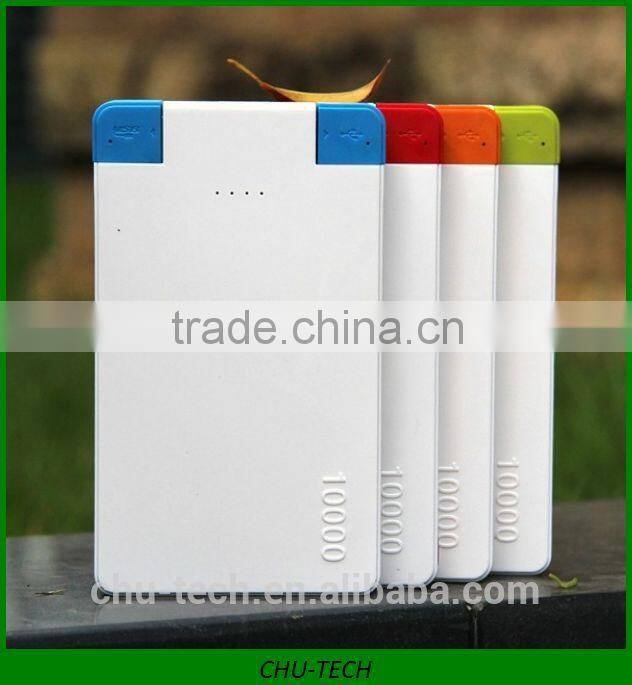 Double outputs 10000mah power bank with colorful cable