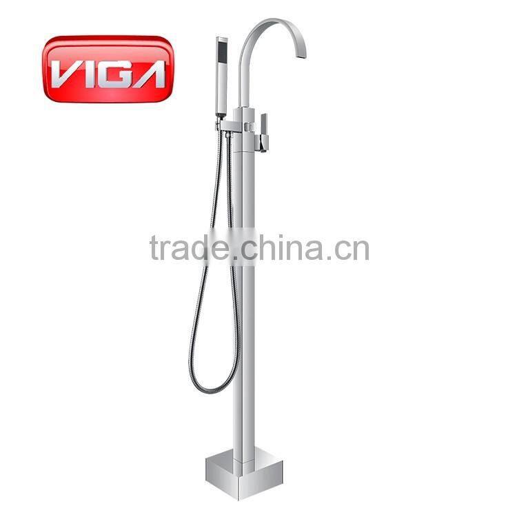Traditional bath shower mixer dual handles floor stand faucet