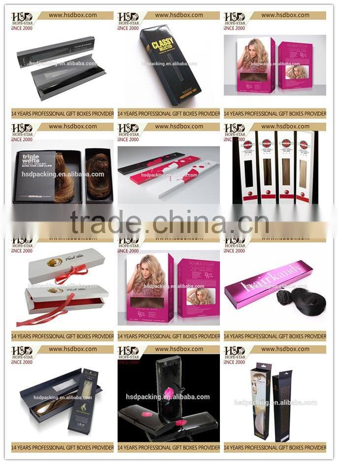 High-end luxury custom design box black with gold packaging box hair extension box