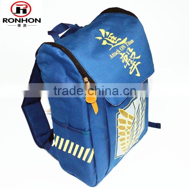 blue polyester ODM logo backpack 600D canvas relax school bag