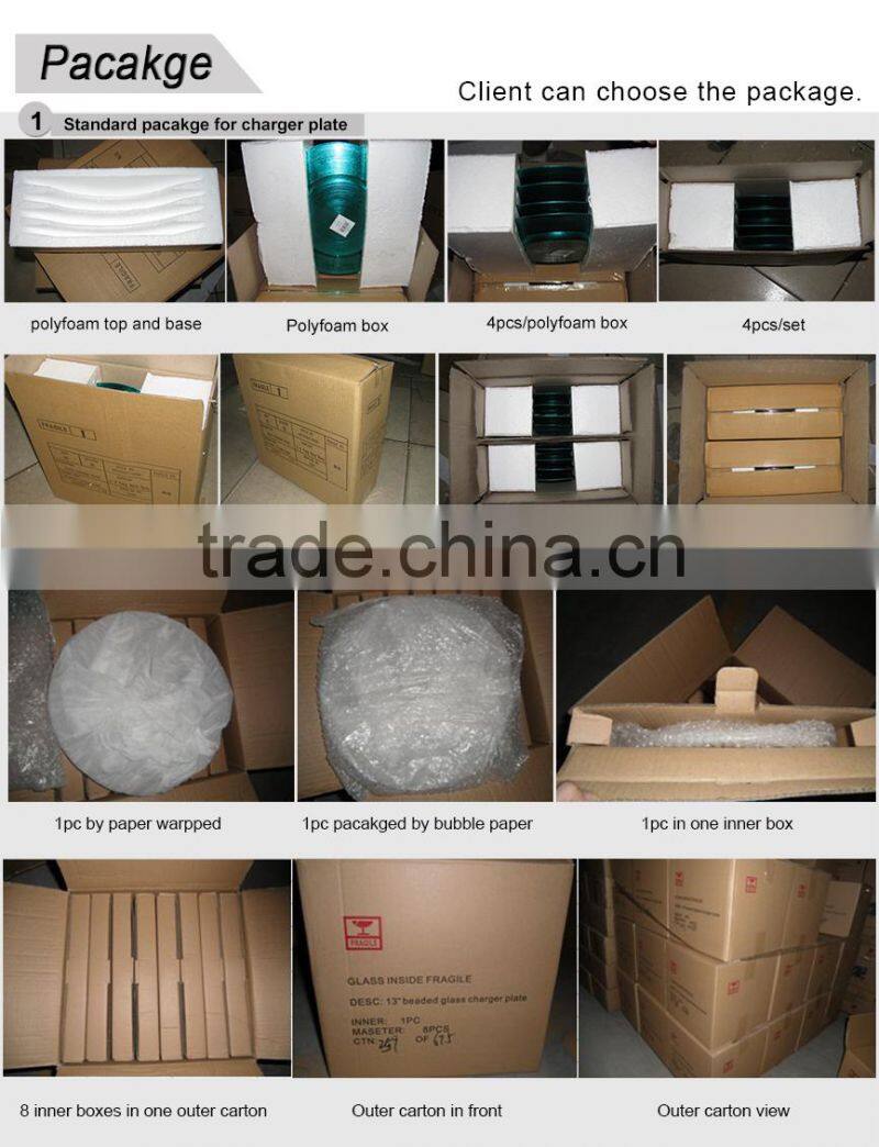 Hot New Wedding Purplish Blue Peacock Design Glass Charger Plate Wholesale