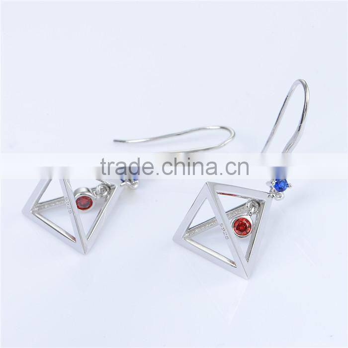 2016 New Trending Designs Bezel Setting Red And Blue Cz Dangle Earing