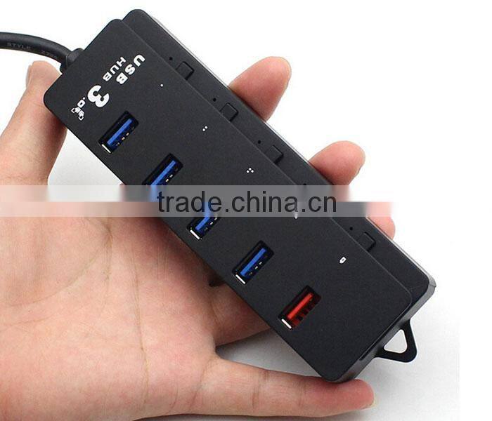 5 Port USB 3.0 HUB Spliter Charging Port Power Switch for iPhone MAC OS Black