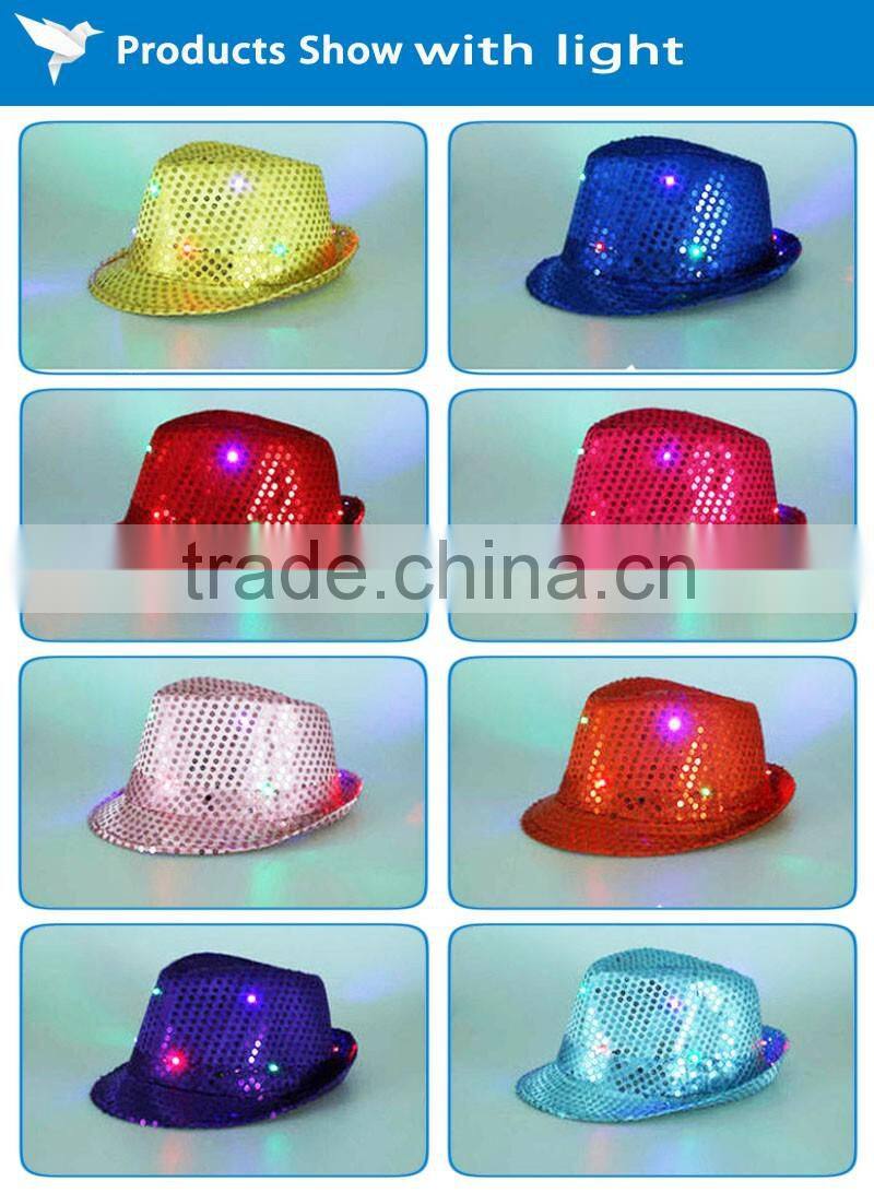 Cheap black personalized birthday glitter caps red gold kids costome mens funny led light up flashing sequins fedora party hats