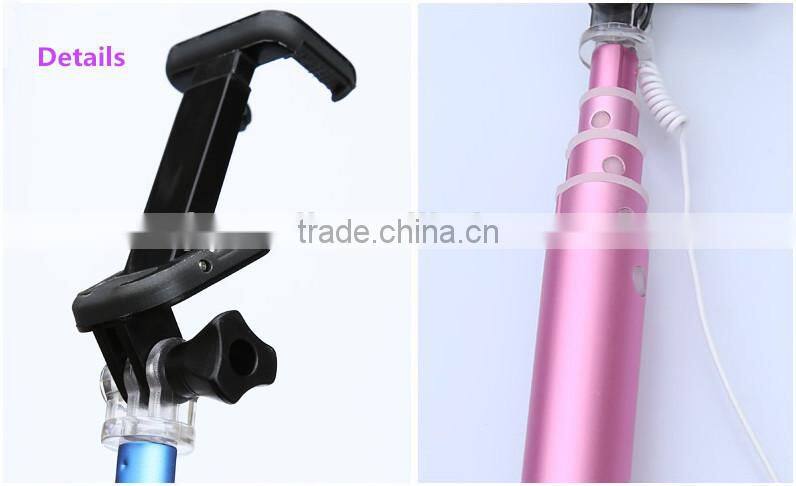 New arrival! Steel wired adjustable selfie stick roller stick monopod selfie stick for phone and camera