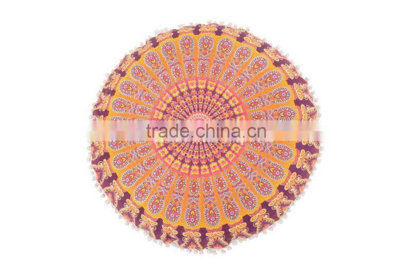 Round Mandala Mantas Throw Pillow Cover Decorative Indian Outdoor Cushion Pom Pom Boho Large Floor Pillow Case