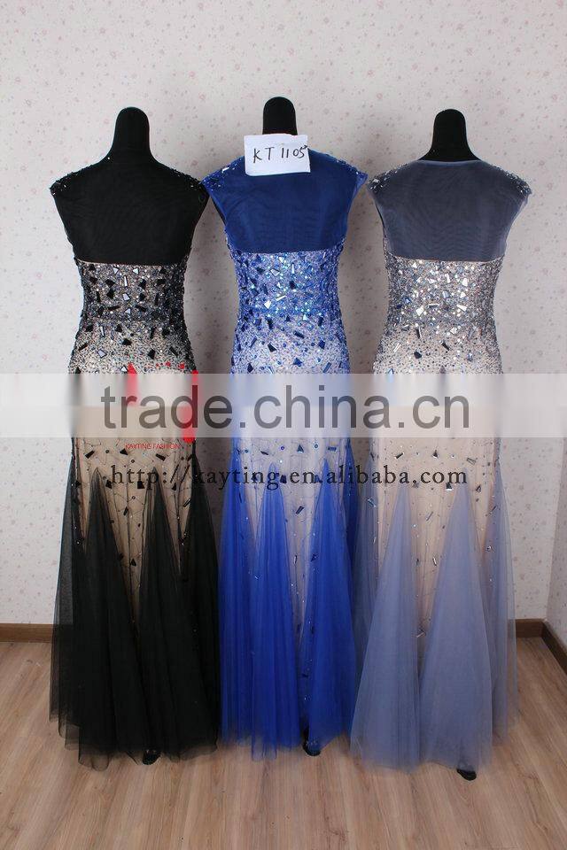 Magnificent Cap Sleeve Transparent Fishtail Beaded Bling Long Lebanon Evening Dress