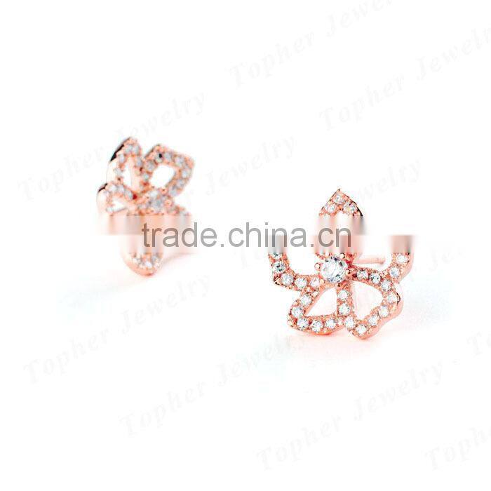 Wholesale rhodium plated 925 sterling silver gemstone flower earring