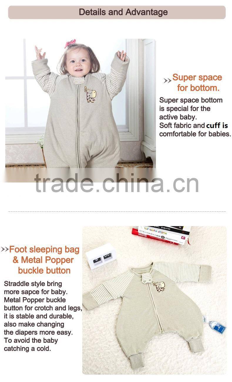 GOTS organic 100% cotton infant baby kids foot sleeping bag with Detachable sleeves for all Seasons