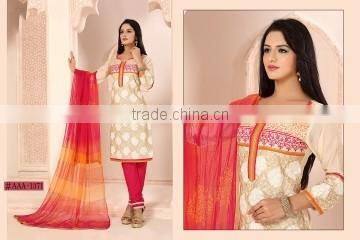 Magnetic Off White Cotton Churidar Suit/best Churidar Suit online shopping