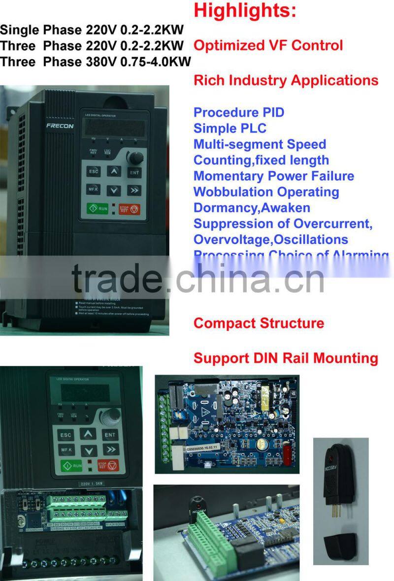 High Performance EMC Filter Vector Control 50hz~60hz 380V 220V 3/2 phase 0.75KW frequency Inverter, AC Drive, Motor Control