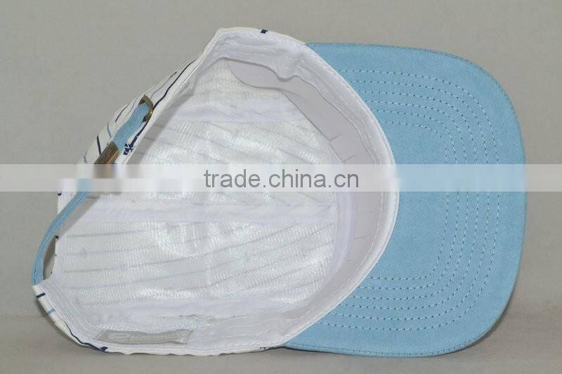 Guangzhou hat factory professional custom 100% polyester / 5 panel/black stripes/black label mark/flat brim hat