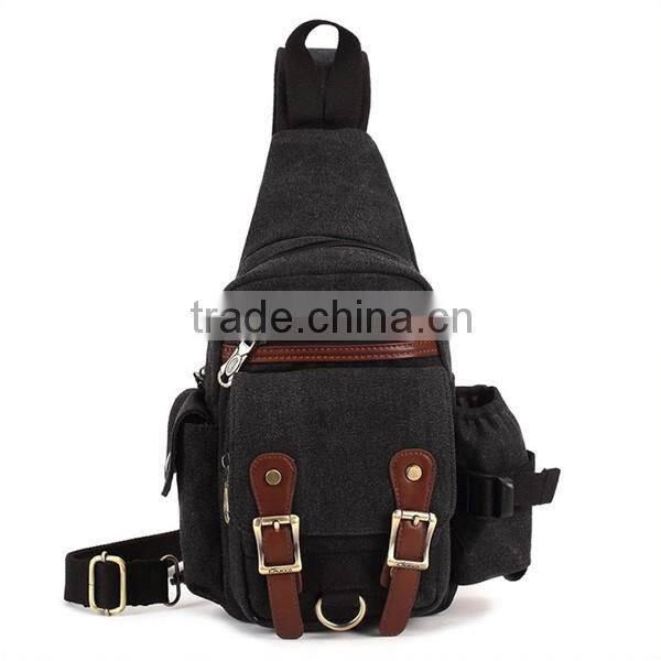 Stock Bag Style from Korea Canvas PU Leather Satchel Men Chest Bag