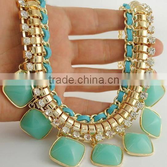 Beautiful green Coral and Mint Statement Necklace on Chunky Gold Chain
