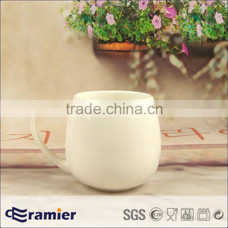 White new bone china mug belly shape with handle