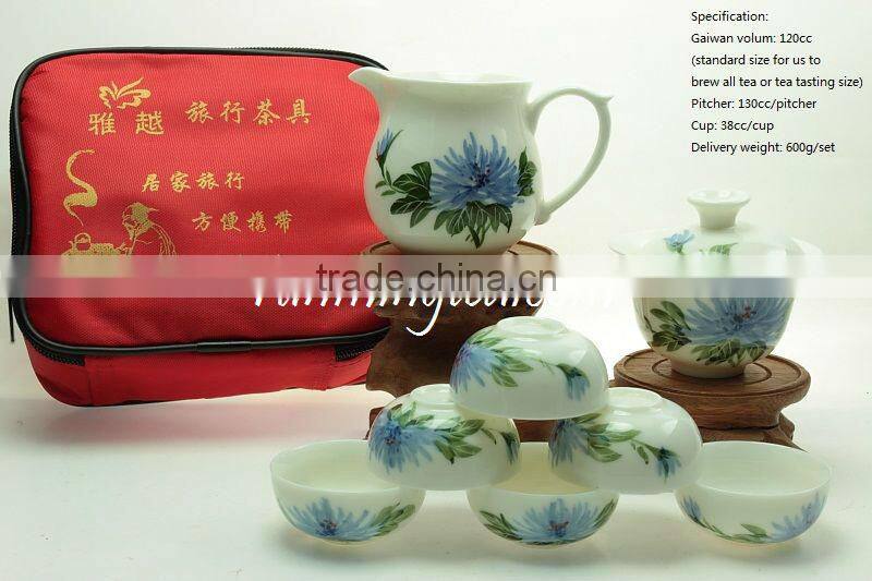 Hand Painted Chrysanthemum Flower Portable Travel Tea Set