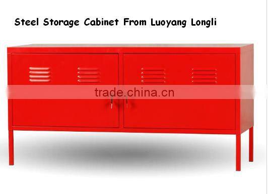 Korean Modern Red Lateral Metal Bedside Strorage Cabinet with Shelves