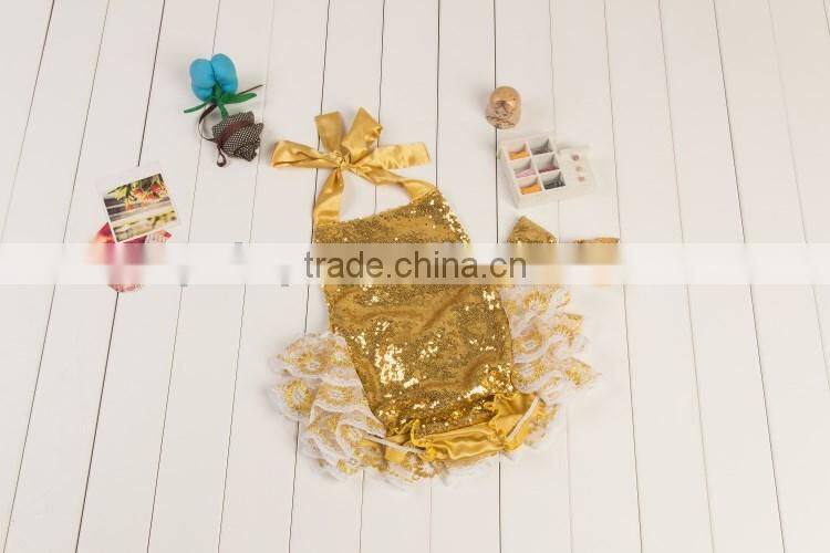 2017 New Product Wholesale Boutique Solid Shiny Romper, Bow-Knot Hairband Baby Adorable Girls Summer Clothes