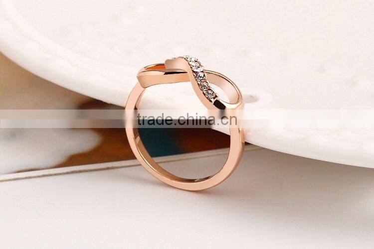 2016 new fashion jewelry 14k real rose gold plated crystal piston ring