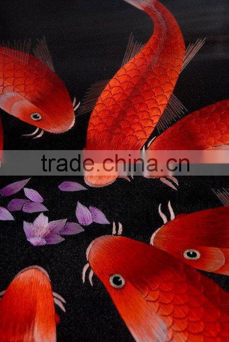 Handworked embroidery wall-hanging---12 Red carps