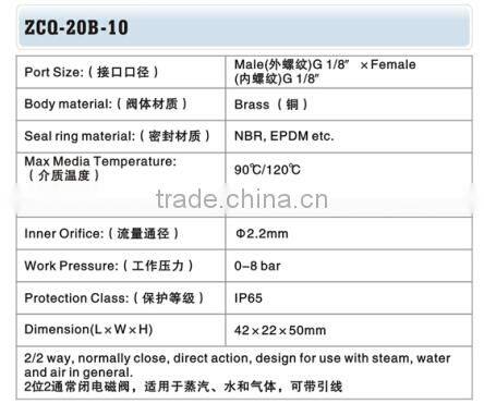 Small size 1/8" orifice 2.2mm Brass Solenoid Valve
