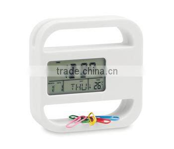 Multifunction digital desk clock with clip and memo holder